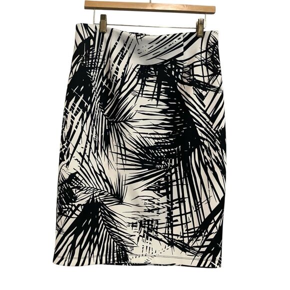 Vintage db Established 1962 Black White Palm Print Stretch Pencil Skirt Sz M - Picture 1 of 11